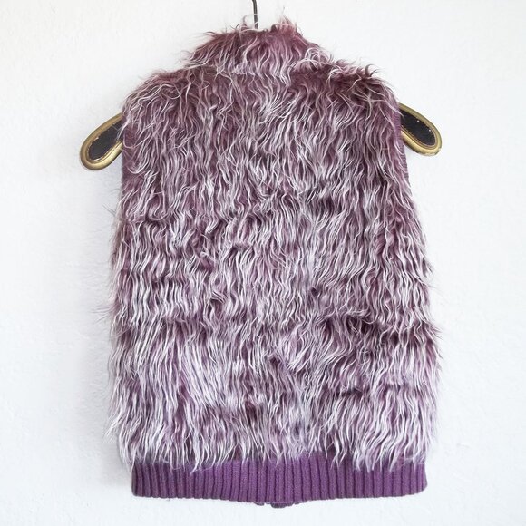 Boho Glamour Gal Mob Wife Shaggy Frosted Purple Plum Faux Fur Knit Vest NWT Sz M - Picture 2 of 4